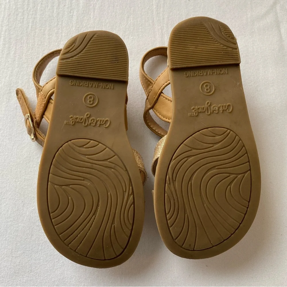 Cat & Jack Toddler Girl's Glittery Gold Tan Sandals Size 8